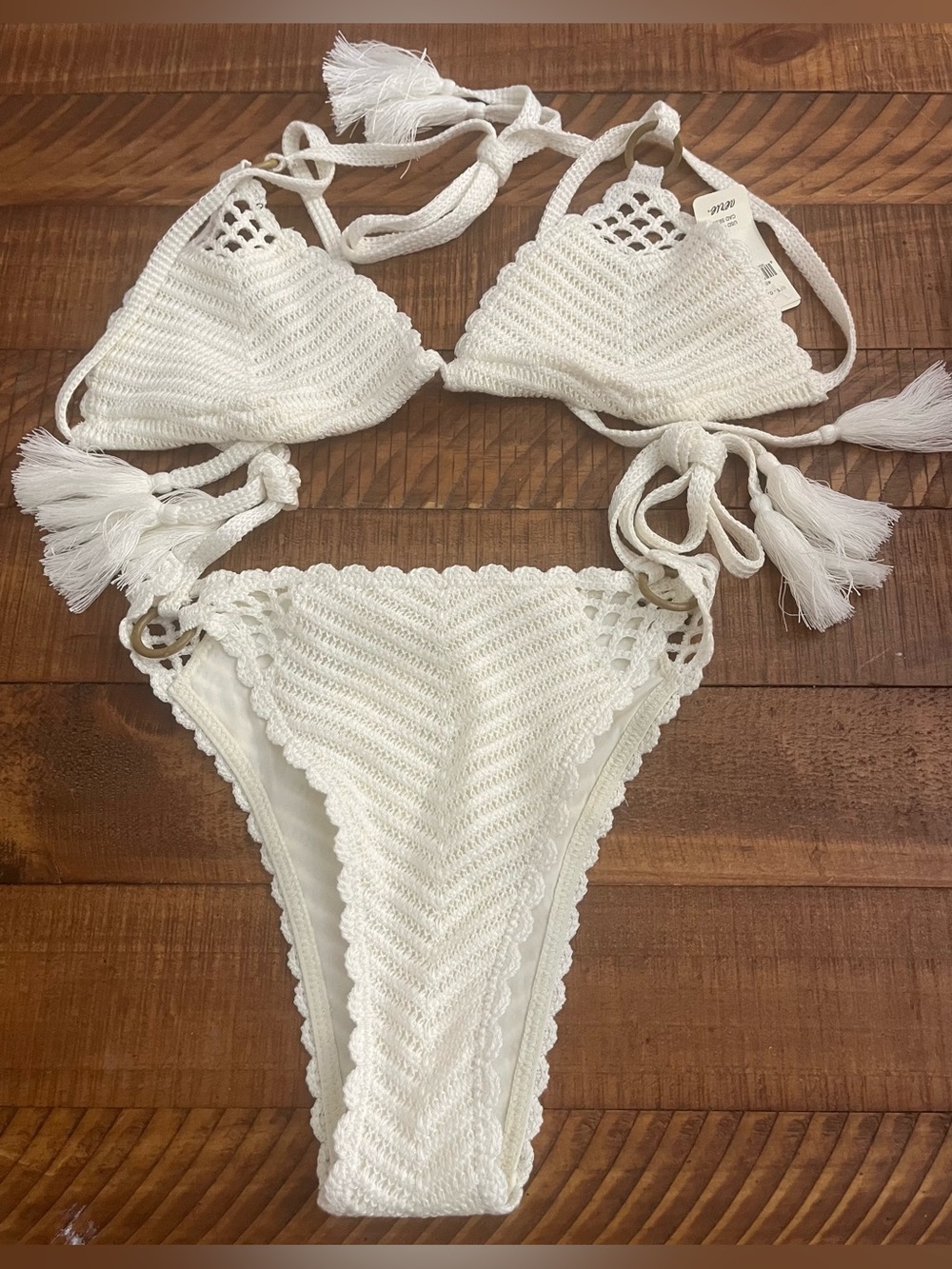 NWT Aerie FULL SET Crochet String Triangle Top + String Tie Bottom Soft Muslin S - Picture 3 of 5